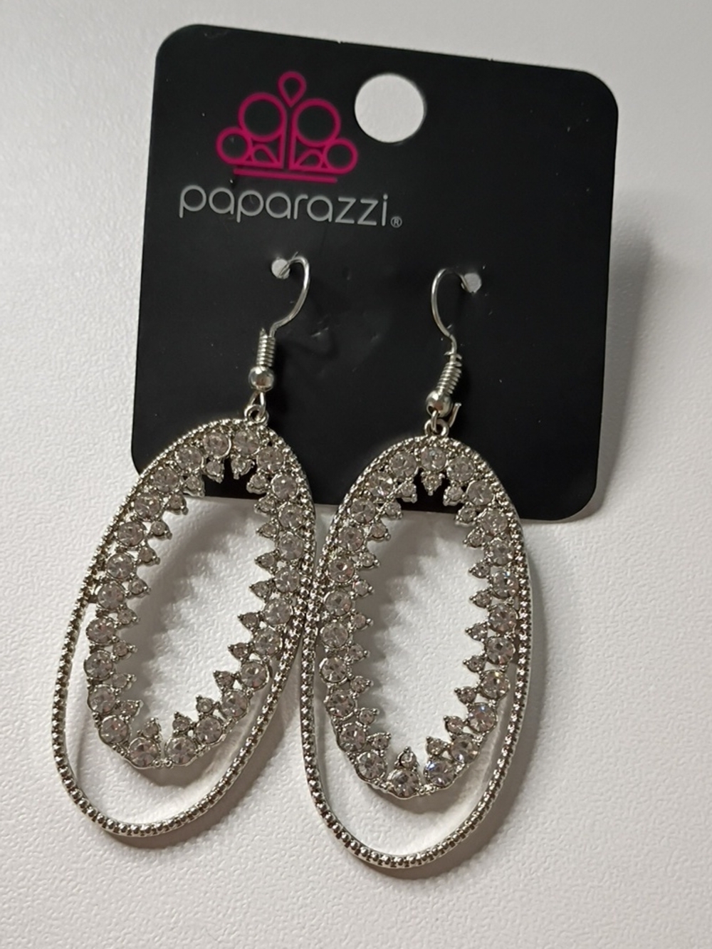 paparazzi Silver Double Oval Crystal Dangle Earrings